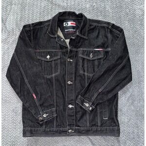Southpole Denim Jacket‎ Black Wash Contrast Stitching Retro Style Y2K Sz Large